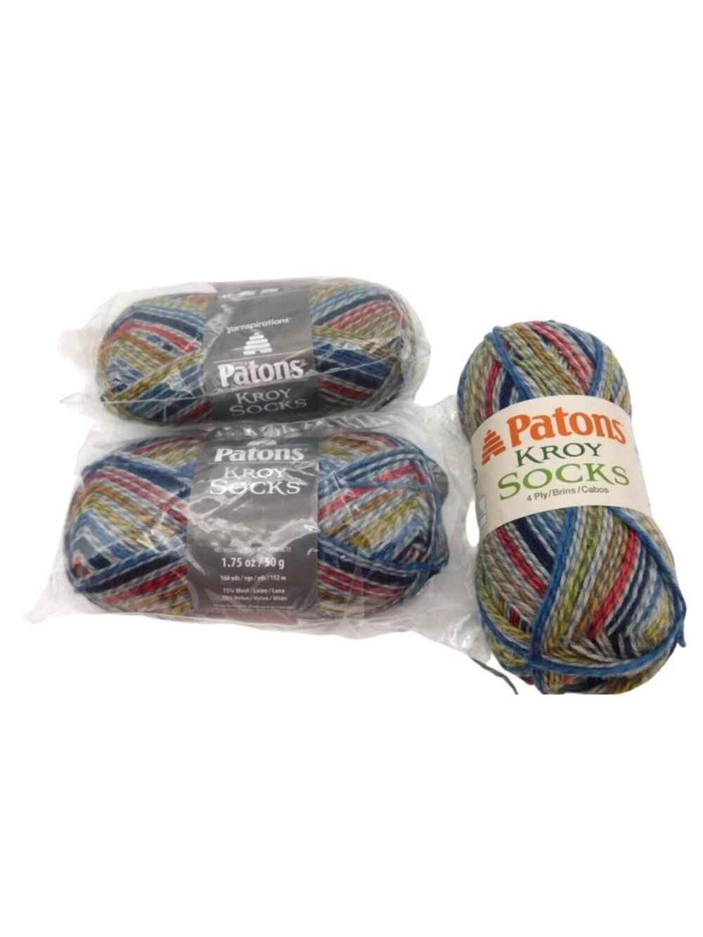 Patons Kroy Socks Yarn Lot Of 3 Wool Nylon Blend Blue Striped Ragg 1 Super Fine